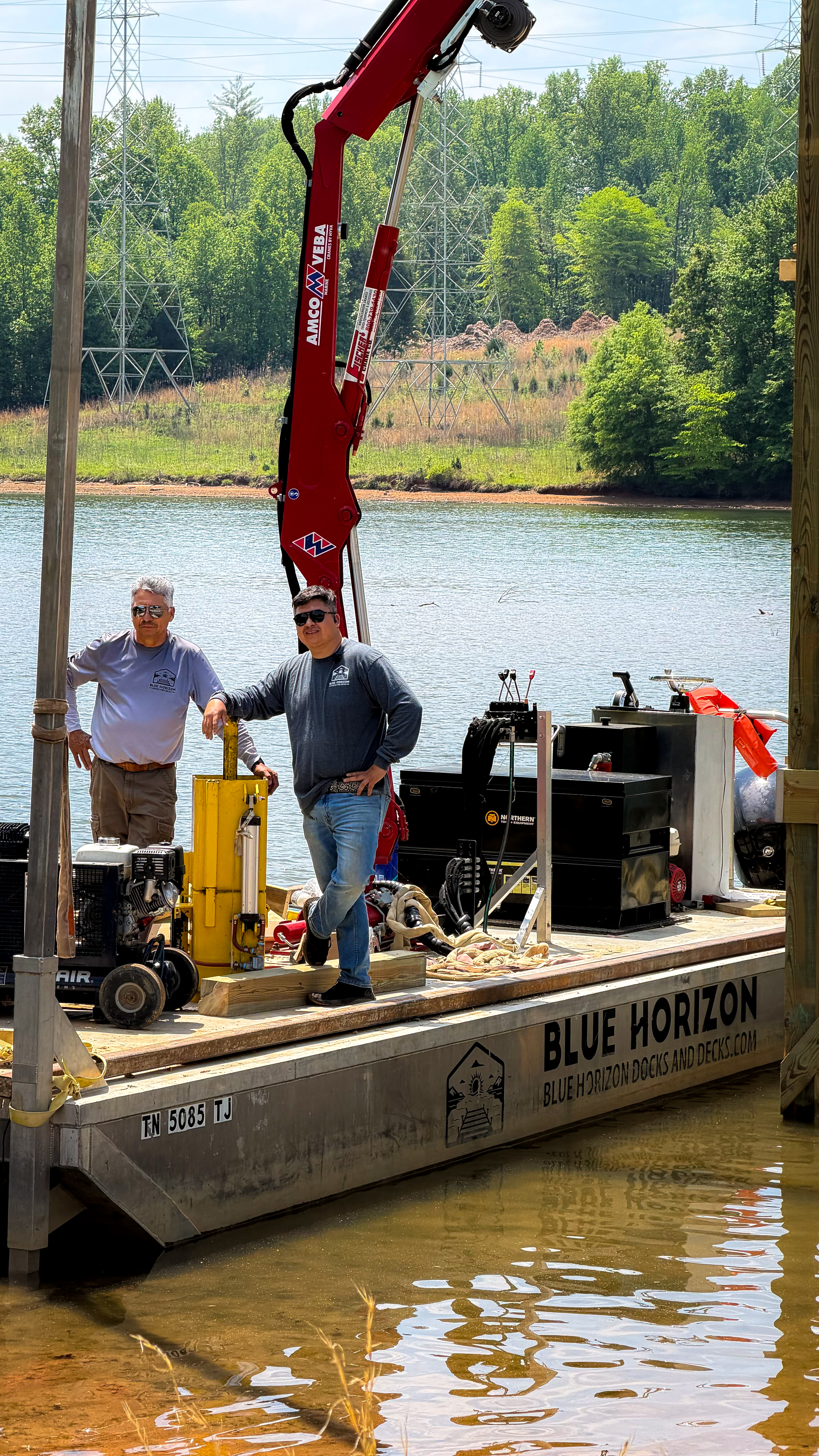 Blue Horizon work barge with the team on Watts Bar Lake