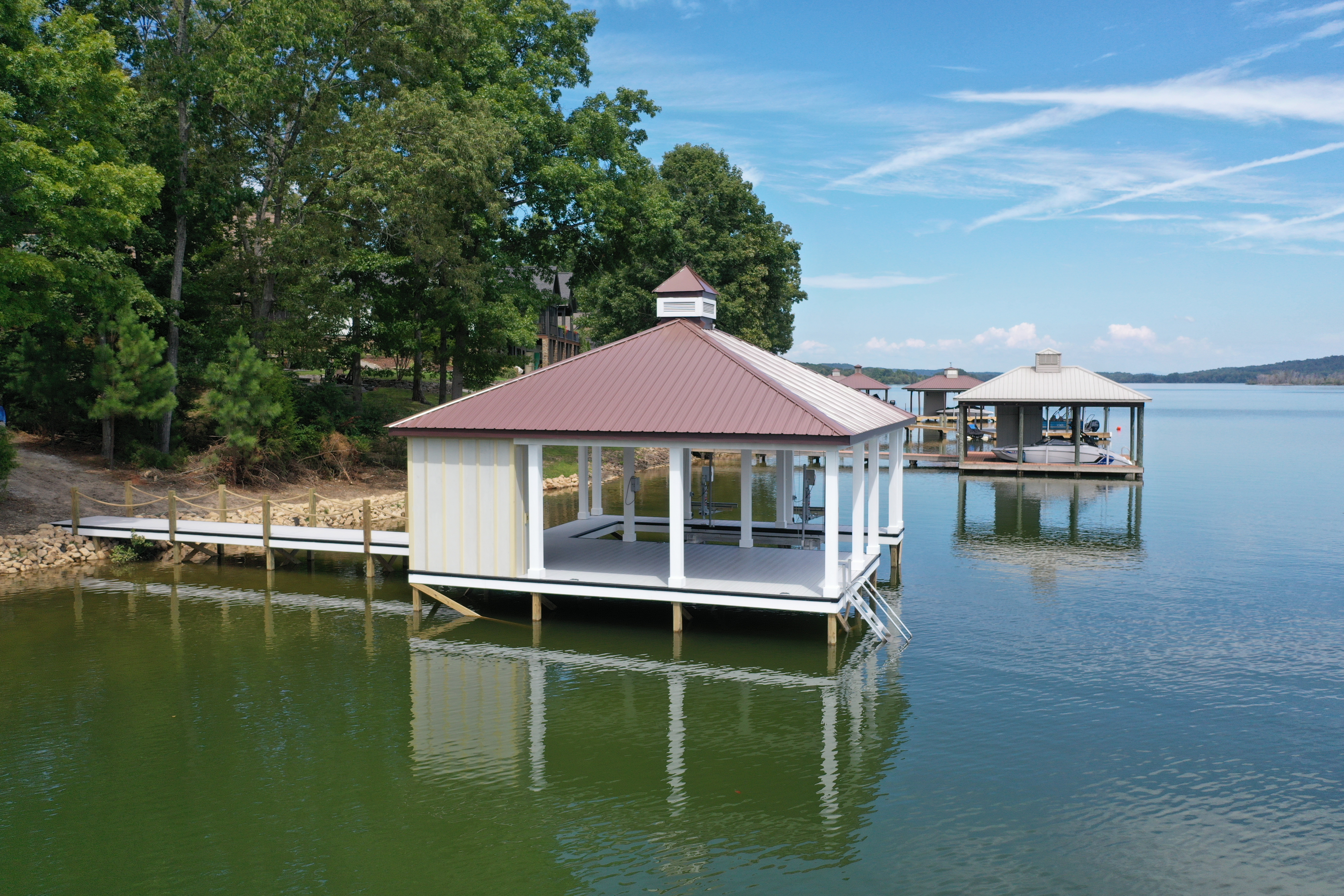 Approved and finished dock build with cupola roof on a TVA-managed lake